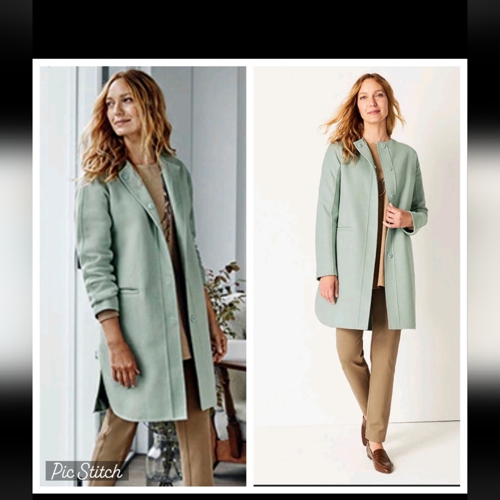 J Jill Community Layering Modern Style Wool Pastel Blueish Green Coat Size Small